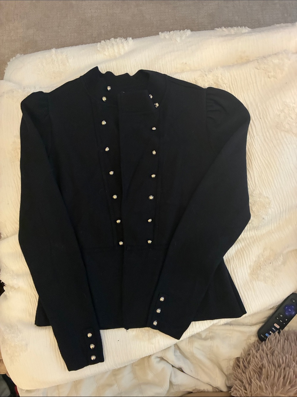 White House Black Market Black Button-Trim Knit Blazer